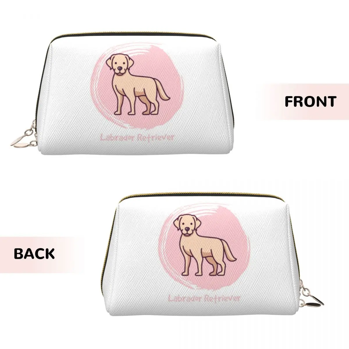 Labrador Retriever Dog Cartoon In Pink Circle Women Cosmetic Bag Travel Makeup Organizer Pouch Toiletry Storage Dopp Kit Box