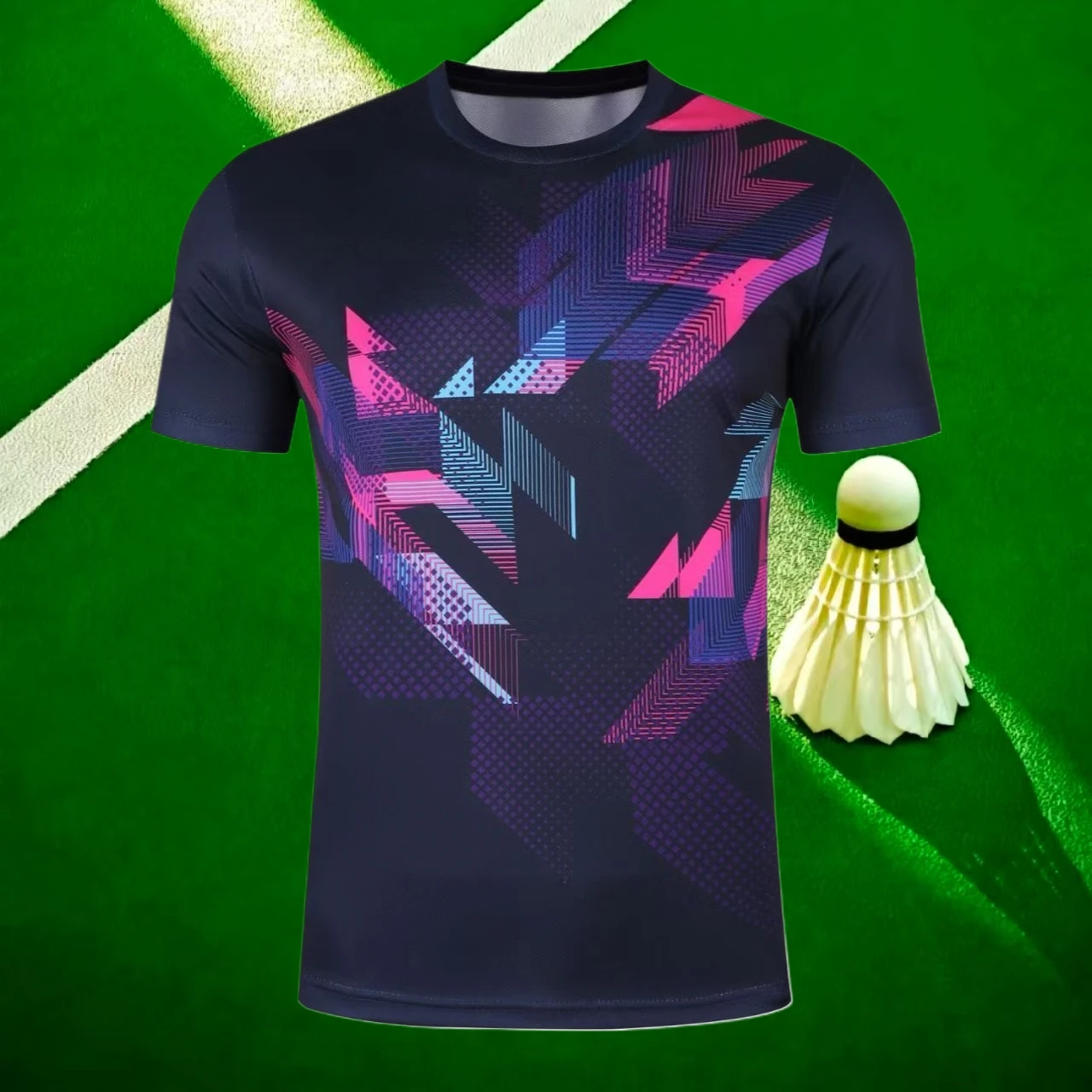 Summer Sports Quick-drying, Breathable and Comfortable Training T-shirt with Printed Badminton Competition Short-sleeved Shirt