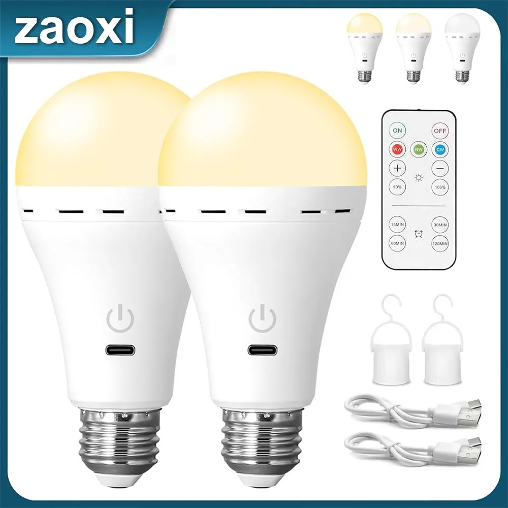 

ZAOXI USB Rechargeable Bulb 5W A60 Remote Control Timing Touch 3 Color Dimming For Outdoor Camping Lamp Emergency LED Light Bulb