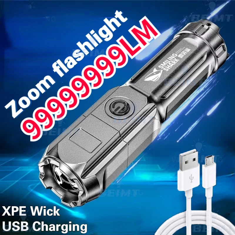 XPE Portable Super Bright Flashlight  USB Rechargeable Torch Multi-function Zoom Torches  Mini Lighting Waterproof Camping Light