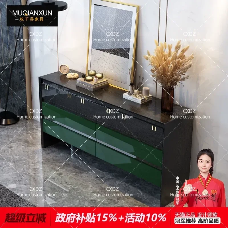 Light Luxury Solid Wood Chest French Retro Style Multi Drawer Storage Green Nightstand for Villa Living Room Master