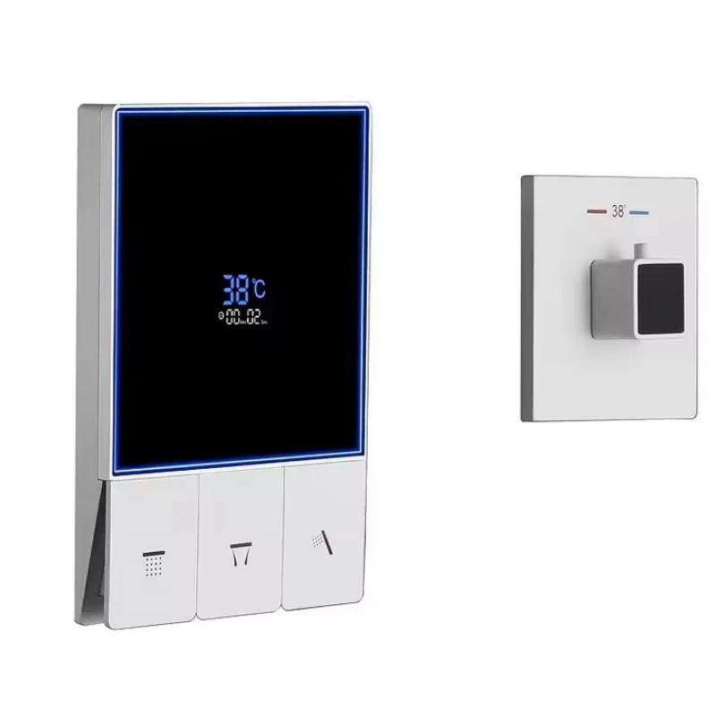 

Newest White Solid Brass 3 Way Concealed Thermostatic Shower Diverter Mixing Valve with Smart Digital Temperature LED Display