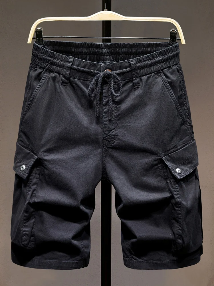 

Casual Bla Men's ort Pants Five-Quarter Straight Leg Elastic Waist Workwear Faion Urban Sle Summer Lightweight Cotton