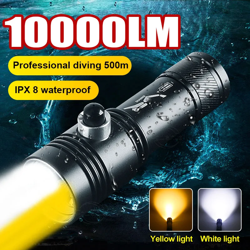 

10000LM 2 * XHP90 светодиодный фонарик для дайвинга, подводный фонарь для подводного плавания, IPX8, водонепроницаемый мощный фонарь для дайвинга с белым и теплым светом