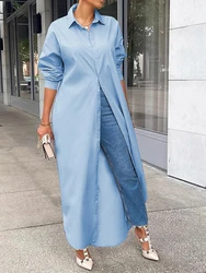 Spring Summer White Long Sleeve Shirt Dress Women Turn-down Collar Button Up Straight Maxi Dress Loose Casual Dresses Vestidos