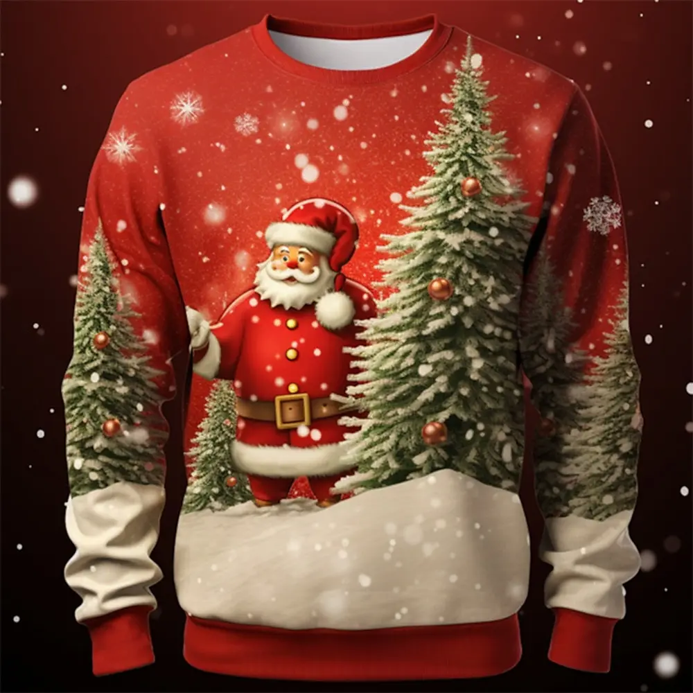 Winter Men's Pullover 3D Printed Santa Claus Pattern Outdoor Sports Warm Sweater Fashion Street Casual Men's Pullover