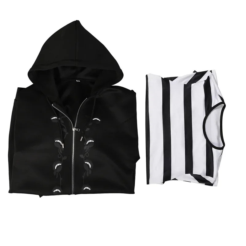 Wednesday Zipper Hoodie Addams Wednesday Cosplay Costume Long Coat Outfits Halloween Carnival Party Suit For Girls