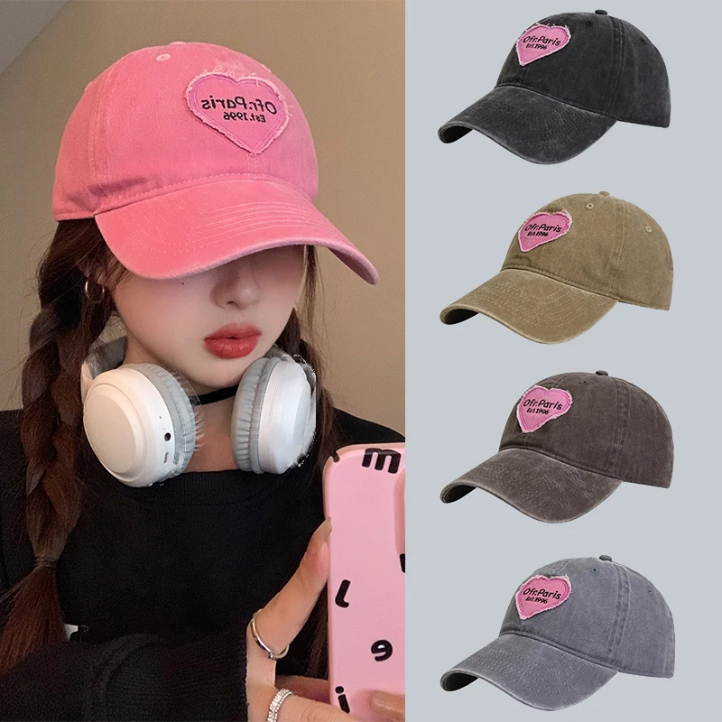 Embroidered Peaked Cap Sweet Cool Sun Hat Korean Style Versatile Curved Brim Trendy Baseball Cap Spring Autumn