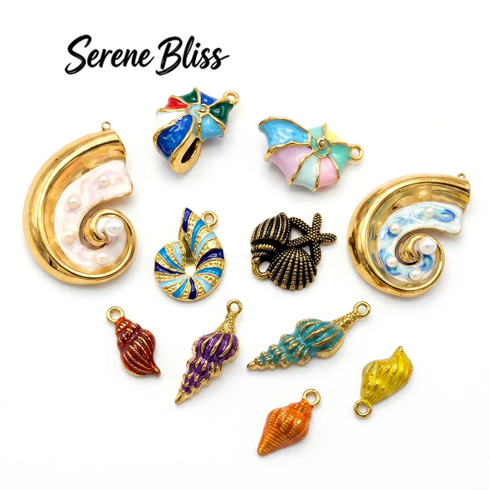 2pcs Colorful Enamel Conch Shell Charm Stainless Steel Accessories For DIY Jewelry Necklace Earrings Keychain Bracelet Findings