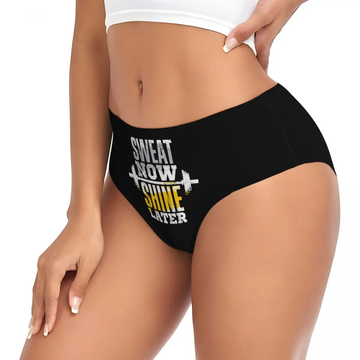 Custom Sweat Now Shine Later Gym Motivational Quote Brief Panties Women Stretch Bodybuilding Workout Underwear