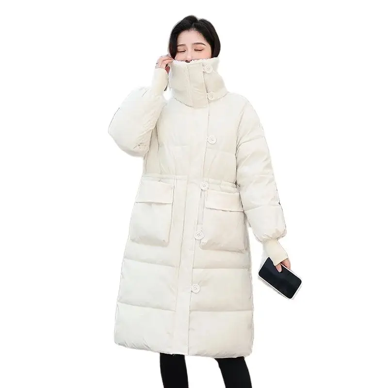 

HOT Fashionable Lamb Wool Spliced Collar Down Cotton Suit Long Coat Woman Winter 2023 New Street Blaster Collar Coat