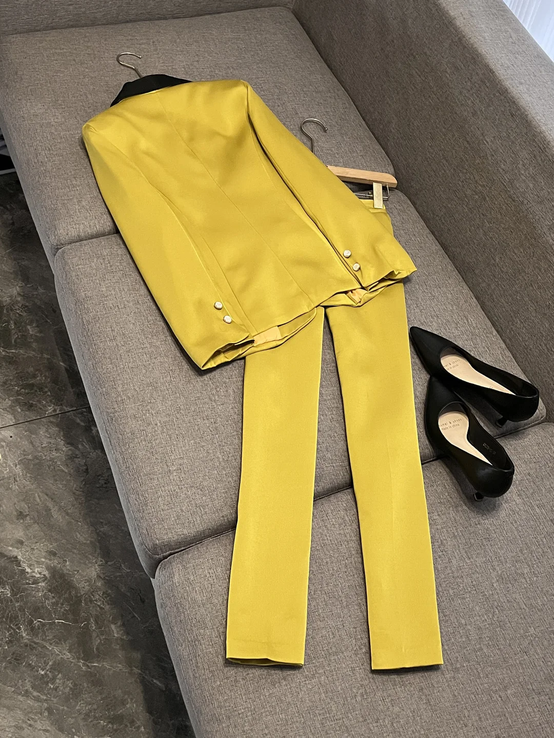 Fall Winter New Sle Yellow Long Sve Suit Jaet Women's Pants Profional Faion High-End Lightweight Commuting X