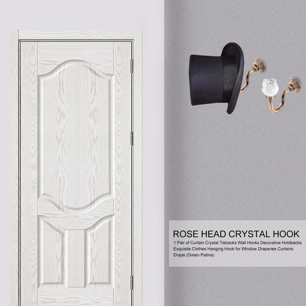 

1Pair Curtain Crystal Tiebacks Wall Hooks Exquisite Clothes Hanging for Draperies European Elegance Retro Charm Green Patina