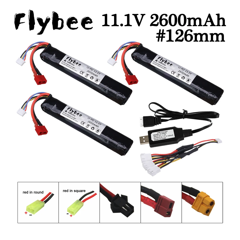 Water Gun Airsoft LiPo Battery And Charger 3S 11.1V 2600mAh for Airsoft BB Air Pistol Electric Toys Guns Parts #125mm