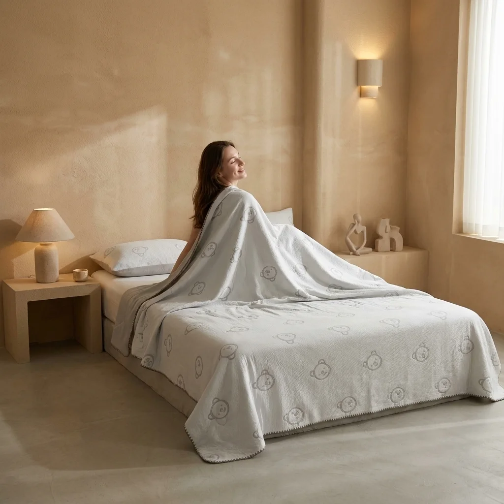 King Size Bear Head Jacquard Cooling Comforter – Breathable & Lightweight Ice Silk Blanket, Thin Summer Quilt with Cute Pattern, Soft Skin-Friendly, Machine Washable, Perfect for Hot Sleepers