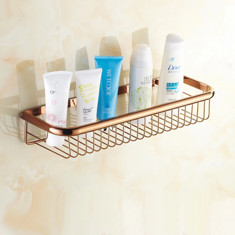 Polished Rose Gold Color Brass Wall Mounted Bathroom Shower Basket Soap Sponge Shower Storage Basket Shelf Shampoo Holder azh124