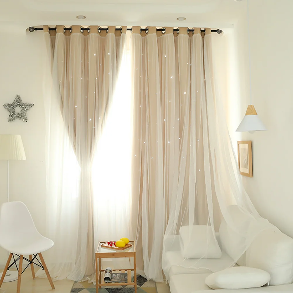 Star Blackout Curtains 1X2M Beige Premium Polyester Hollow Out Design For Bedroom Bathroom Window Grommet Drapes Light Blocking