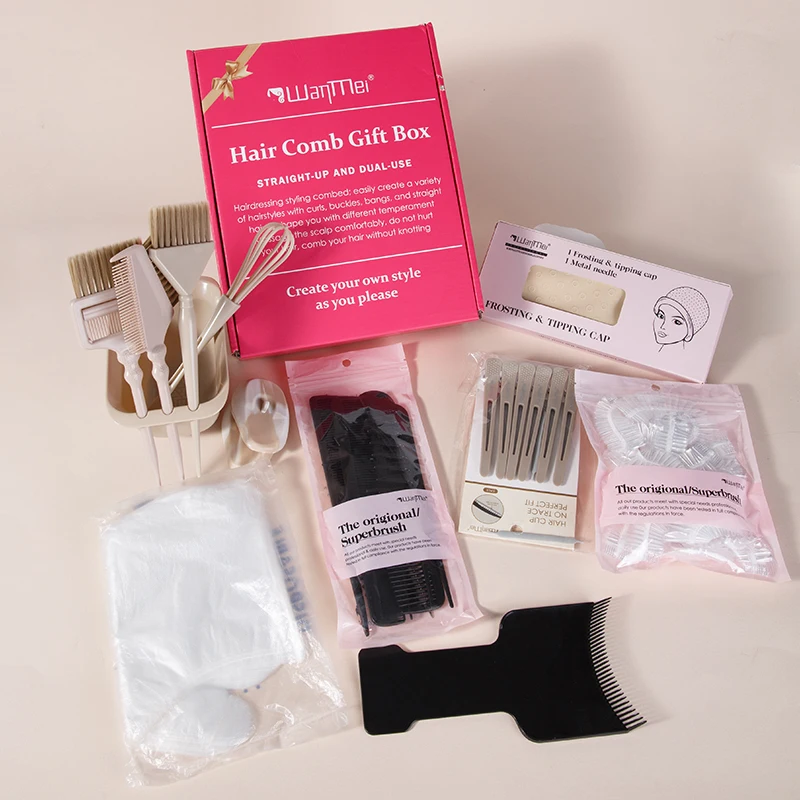 Box Hair Dye Tools Set with Hair Dye Brush Bowl Disposable Gloves Hat Hair dye board and Hair Clip Set Hair Styling Accessories