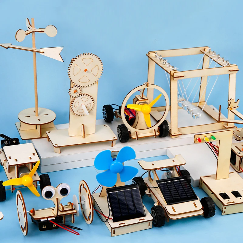 Kit de experimento de ciencia DIY para niños, juguete de construcción de modelo de ensamblaje de madera, Robot eléctrico STEM, rompecabezas de