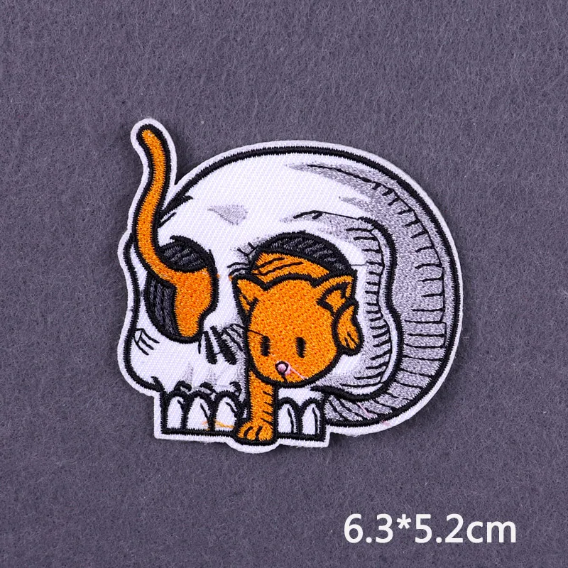 Flamme Schädel Patch Kleidung Punk Bestickt Patches Für Kleidung Eisen Auf Patch Auf Kleidung Thermoadhesive Patches Jacke Abzeichen DIY – Detail 14