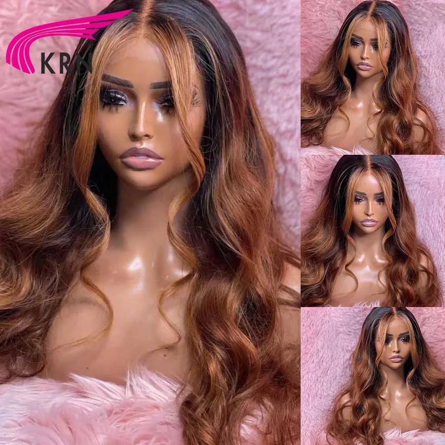 KRN 250 Density Ombre Color 13x4 Lace Front Wig with Middle Part Brown Color Remy Brazilian Hair 13x6 Lace Wigs for Women