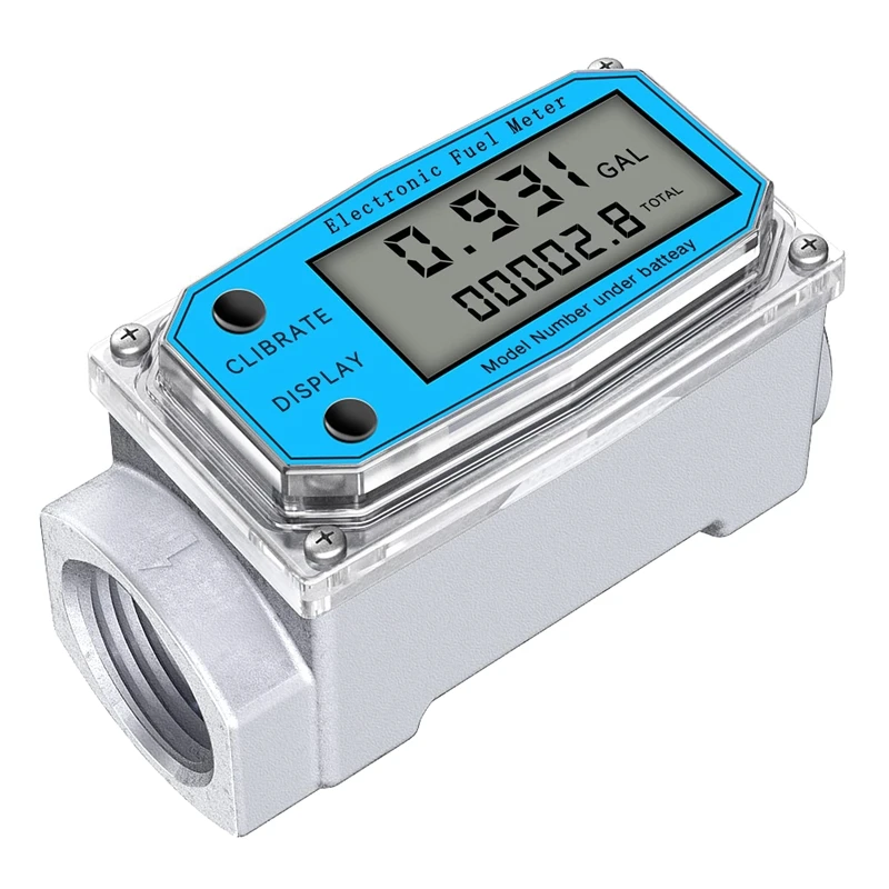 Digital Turbine Water Flow Meter Flow Meter With NPT Counter And FNPT Thread Gas Oil Fuel Flowmeter (1 Inch)