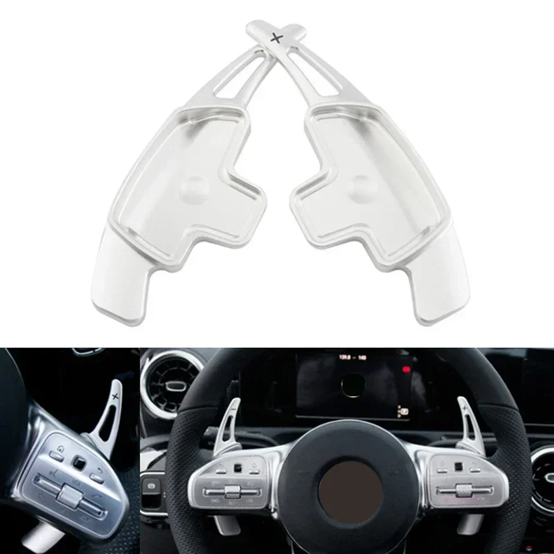 

2PCS Aluminum Car Steering Wheel Paddle Shifter Extension For Mercedes Benz A B C E GLE Class W176 W205 W246 C117 W218 Silver