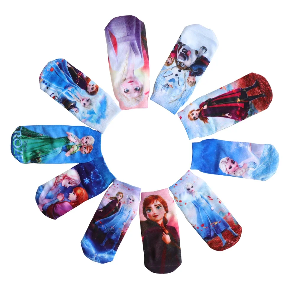 3Pair 2-8Years Baby Cute Elsa Mermaid Princess cartoon Print Socks Soft Short Socks for Kids Fashion Boat Socks for Girls Socks