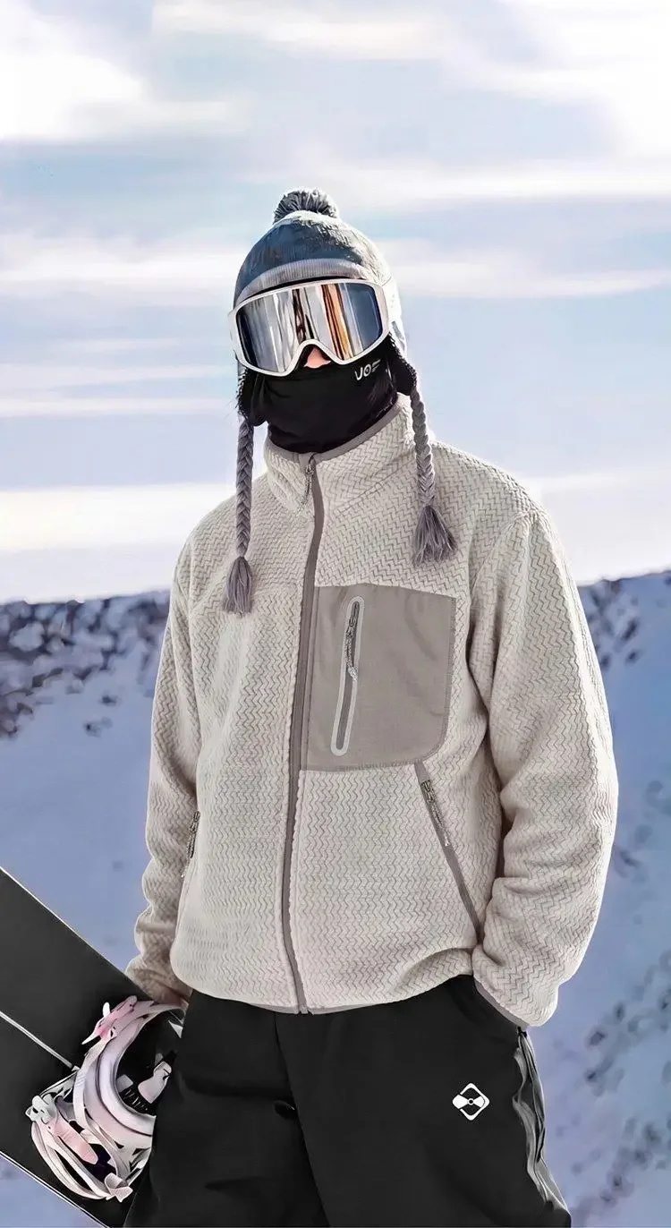 Unisex Herbst-Winter Outdoor-Fleecejacke - Warmer Mantel mit Wellenmuster und Sherpa-Futter für Paare – Detail 2