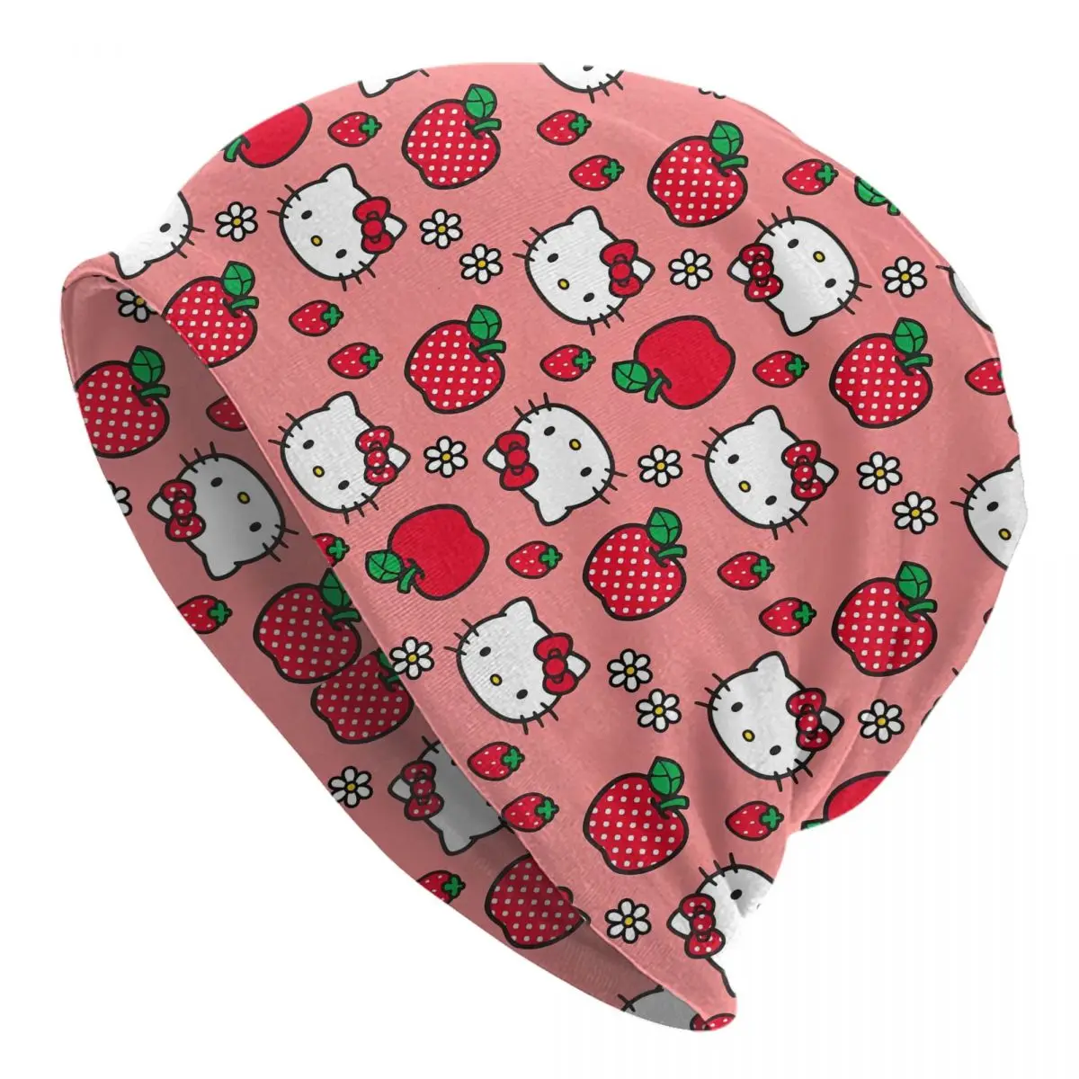 

Hello Kitty Cartoon Strawberry Cap Hip Hop Autumn Winter Street Skullies Beanies Hat Spring Warm Dual-use Bonnet Hats