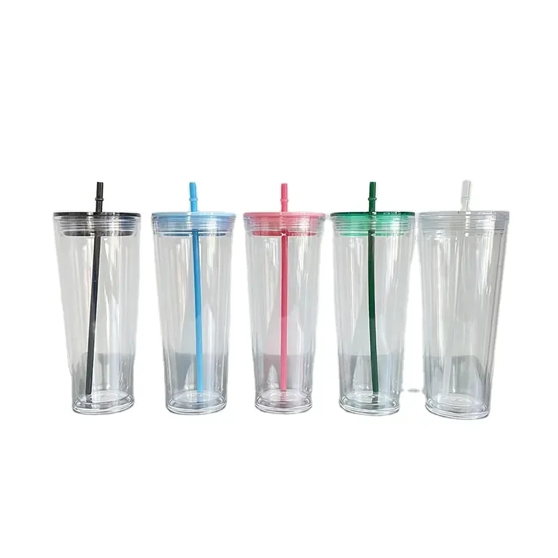 24oz Transparent Clear Acrylic Coffee Tumbler With Straw Lid Sublimation Blank Print Big Capacity Acrylic Tumbler Water Bottle