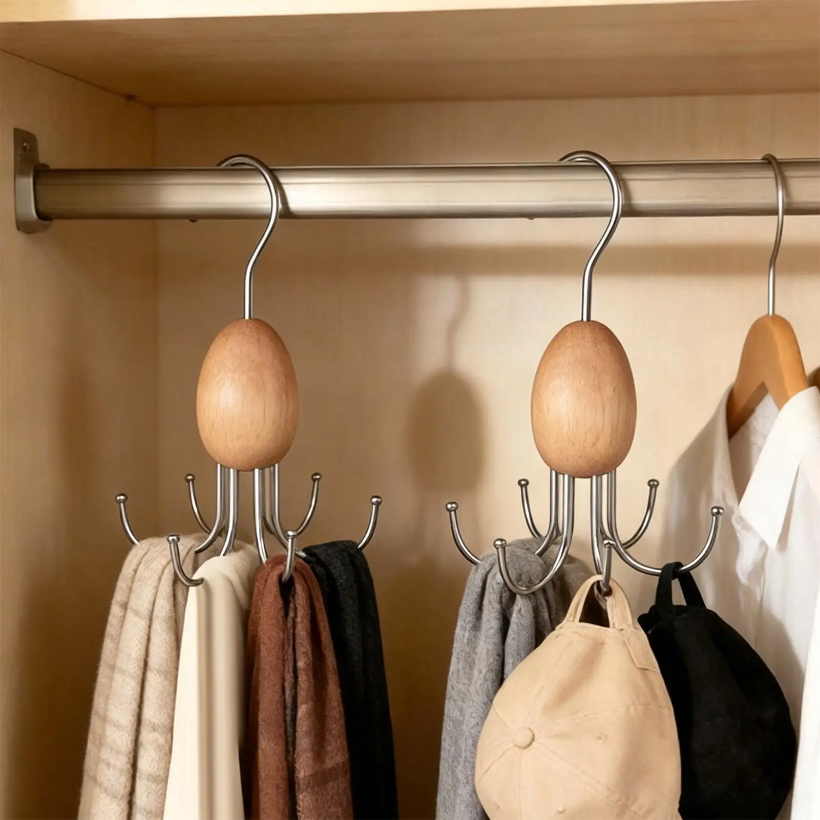 Belt Hanger for Closet 360 Rotating Tie Rack 6 Hooks Storage Organizer for Scarves Hats Bras Gloves Bedroom Dorm Wardrobe