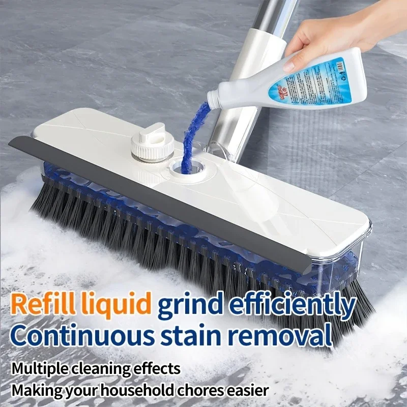 4-in-1 VShaped Floor Cleaning Brush with Liquid Reservoir,Rotating Angled Bristle Head with Squeegee,Double-Sided Cleaning Brush