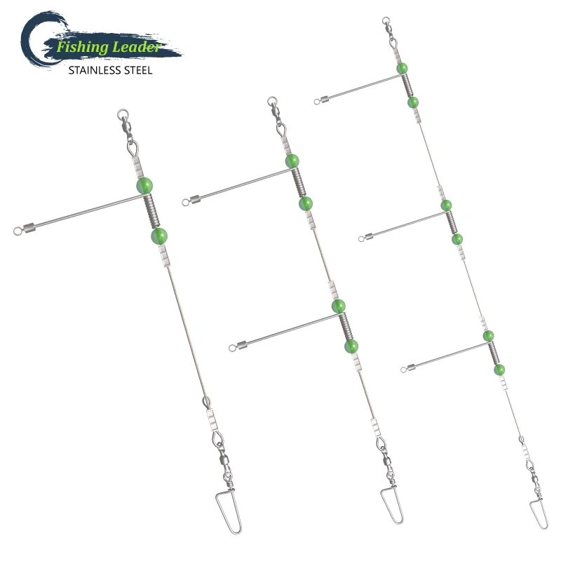 

Stainless Steel Wire Trace Leader Rig Luminous Beads Ballbearing Snap Coastlock High-Strength 1-3 Arms Fishing Rigs