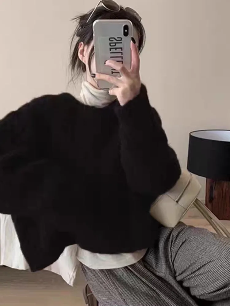 

Thiened ort вязаный свитер женский осенне-зимний свободный крой внутренняя одежда витой шерстяной топ повседневный модный для поездок на работу