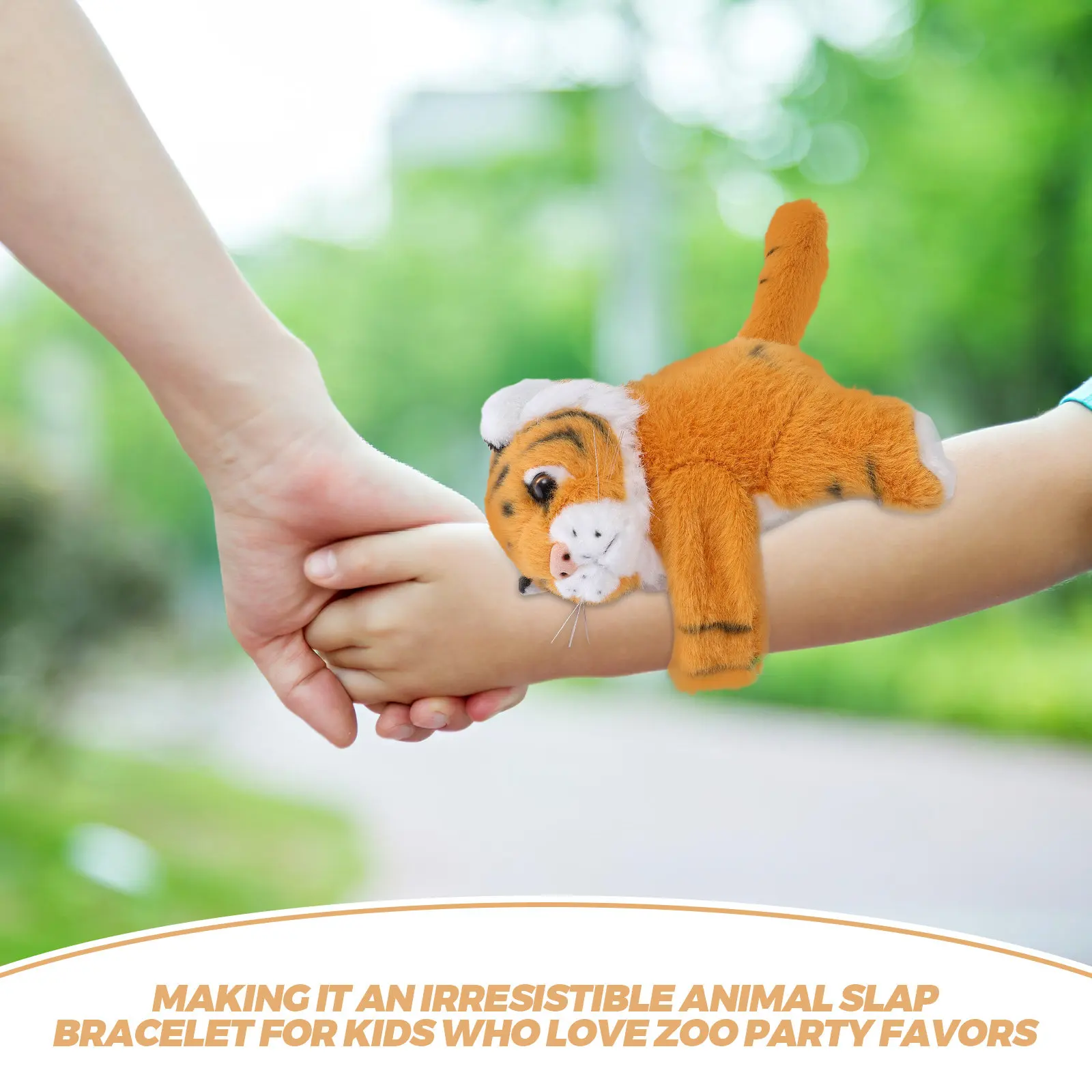 Braccialetti a scatto con animali (Tigre), morbidi e regolabili, ideali come premi scolastici, bomboniere per feste di carnevale, braccialetti a scatto con animali di peluche