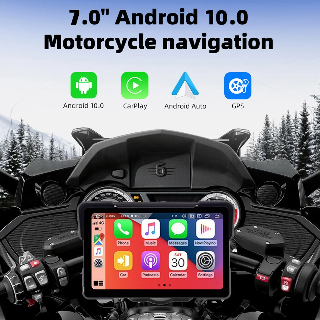 

7-футовый сенсорный экран, мотоциклетный мультимедийный плеер, IPX7, водонепроницаемый GPS-навигатор, беспроводной CarPlay, Android Auto 10, Bluetooth