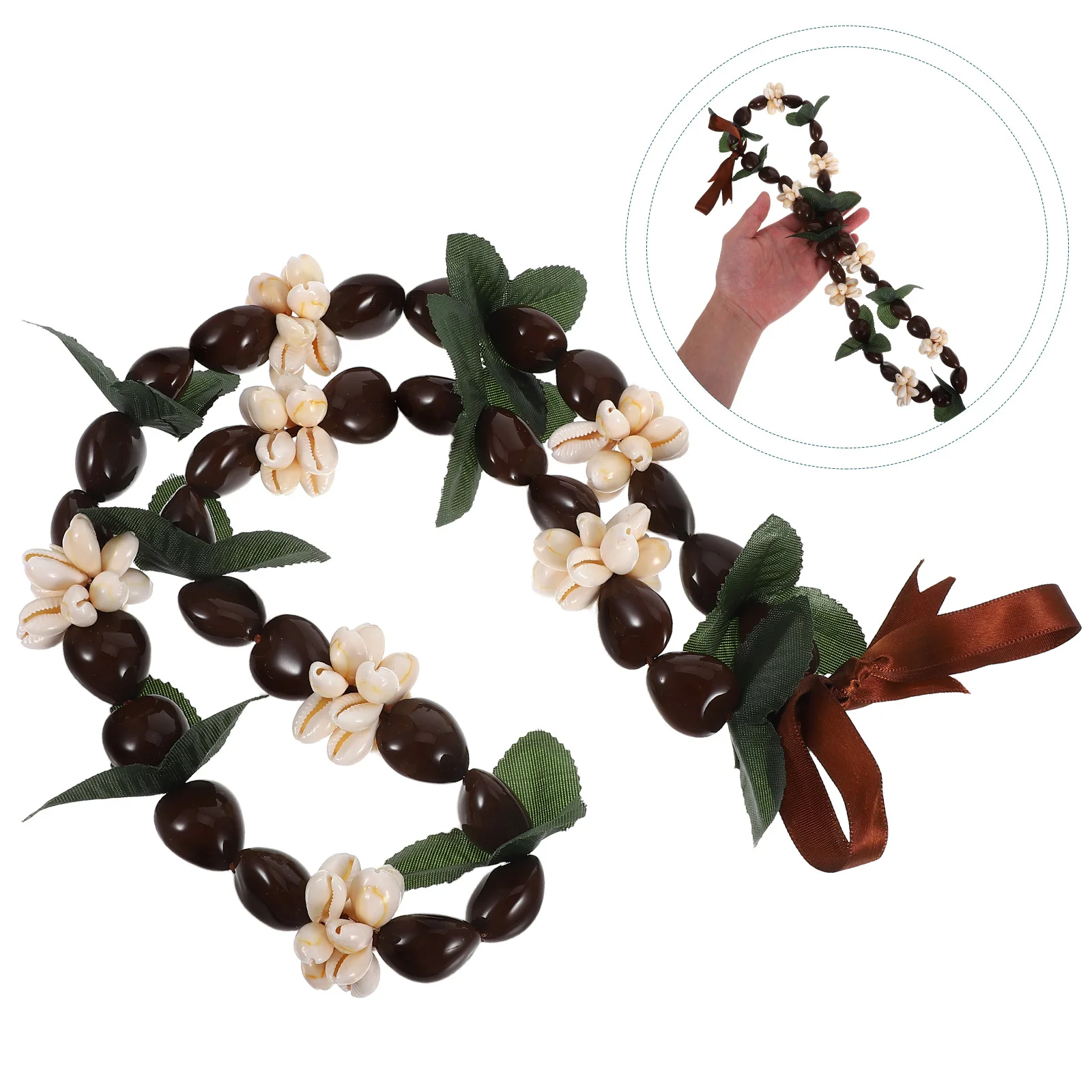 

Black Nut Hawaiian Graduation Necklace Ribbon Bow Tie Garland for College High School Party Accessories