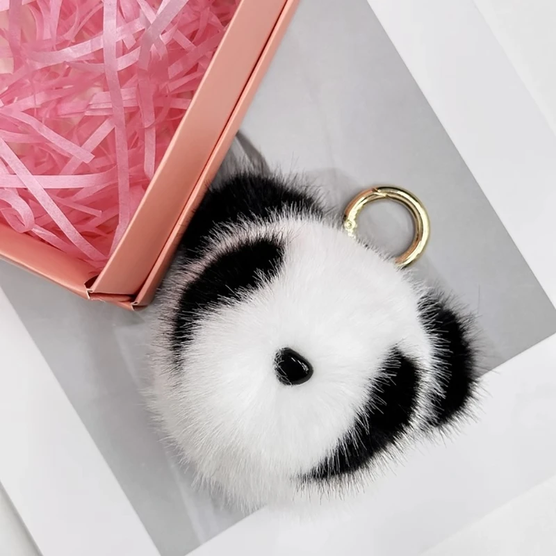 Charm Keychain For Women Bag Men Car Keyring Girl Gift Panda Head Plush Key Chains Pendent Wallet Ornament Trinket