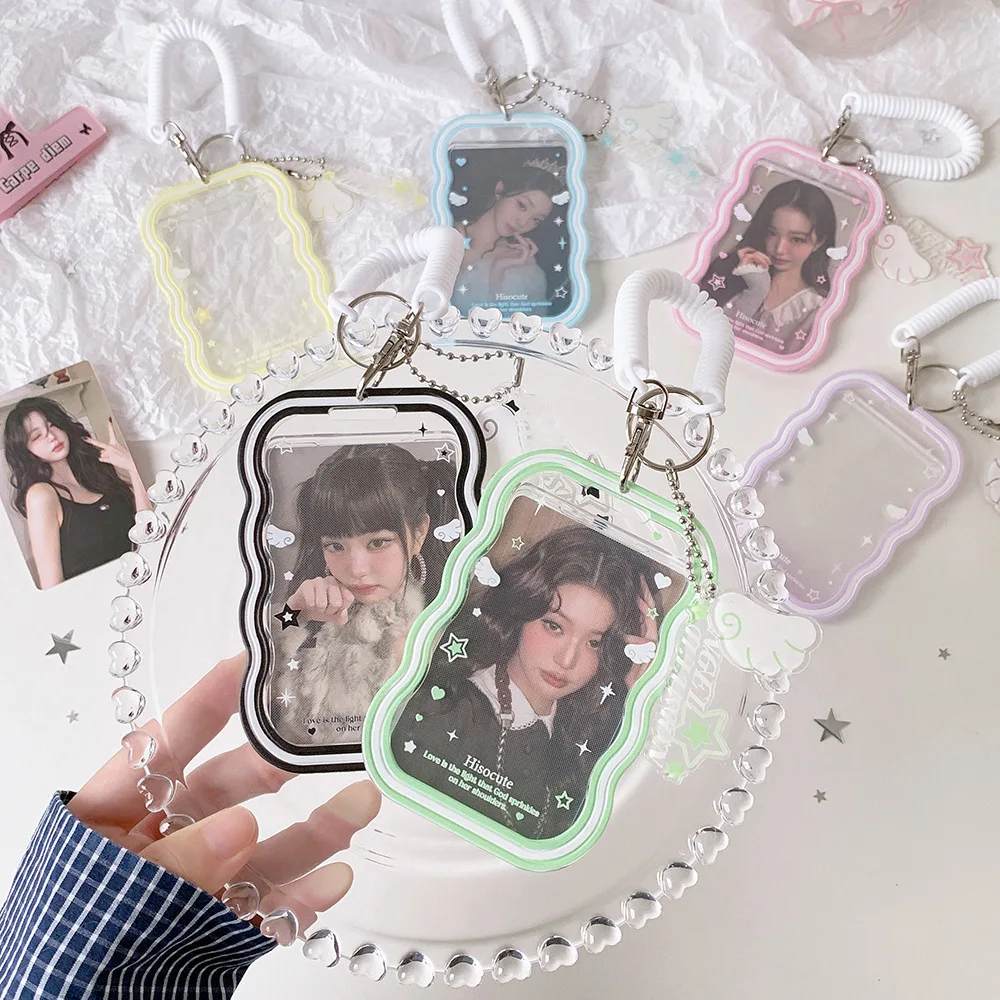 Kpop Fashion Simple Solid Color 3In Photo Card Holder Cute Girl Idol Photo Storage Card Bag Elastic Rope Pendant Accessory Gift