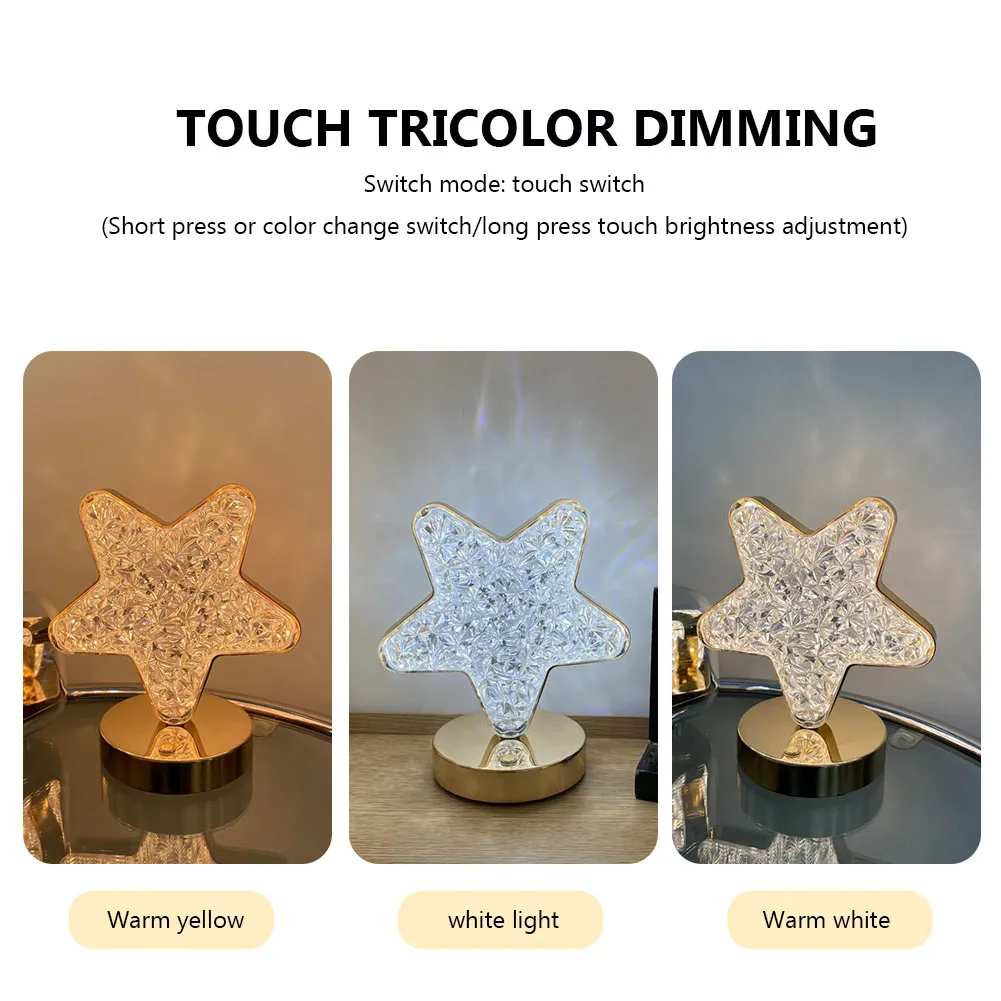 Dimmable Desktop Light Star Moon Round Square Novelty Nightstand Light USB Charging 3 Colors Light Birthday Gift for Friends