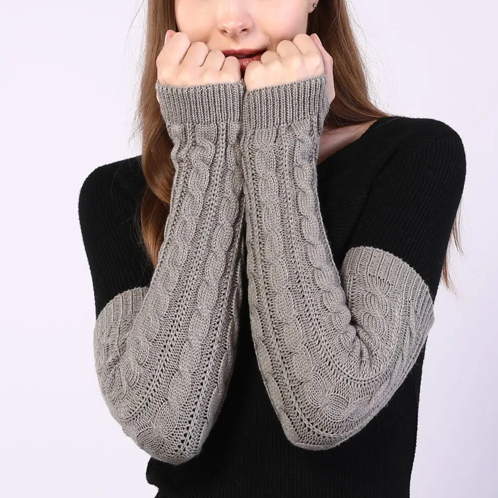 Fingerless Long Wrist Gloves False Sleeves Twists Shape Elbow Mittens Arm Warmers Finger Sleeves Cover Knitted Gloves Girls