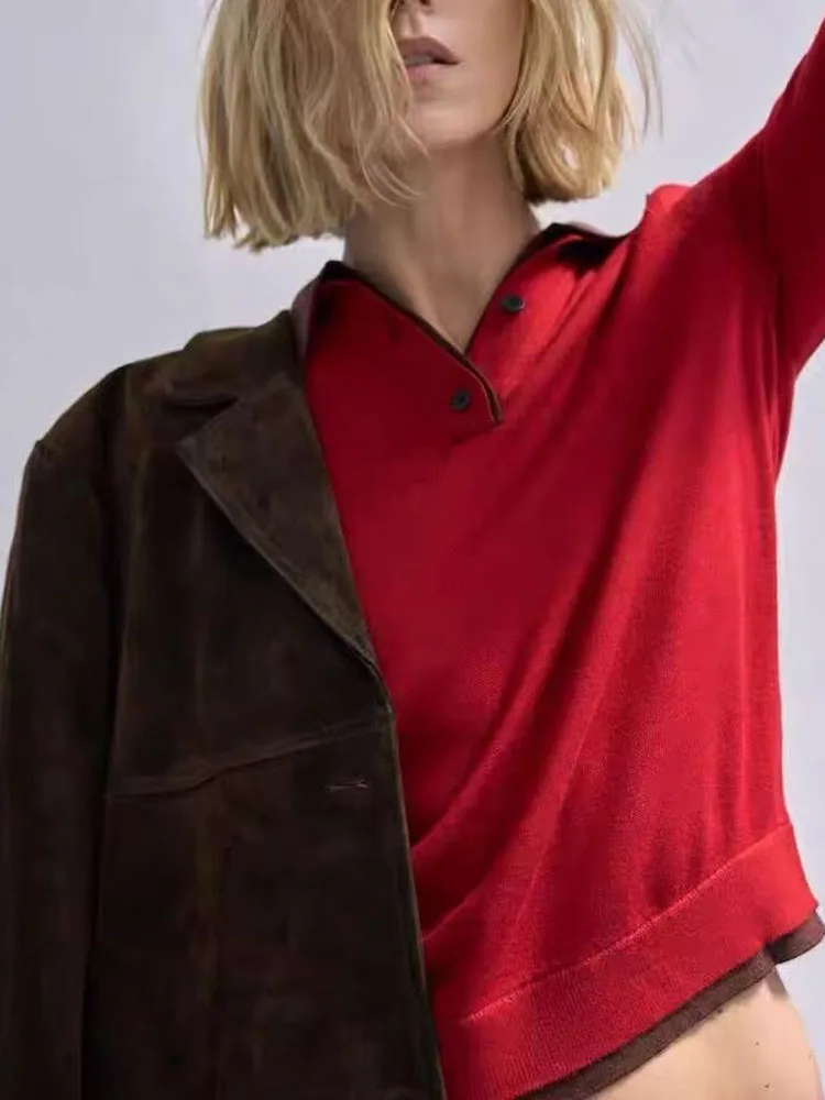 甘いスタイルの長袖ポロシャツデザインニットセーター新作2025年冬レディースファッション女の子ノーマル丈オーバーヘッド