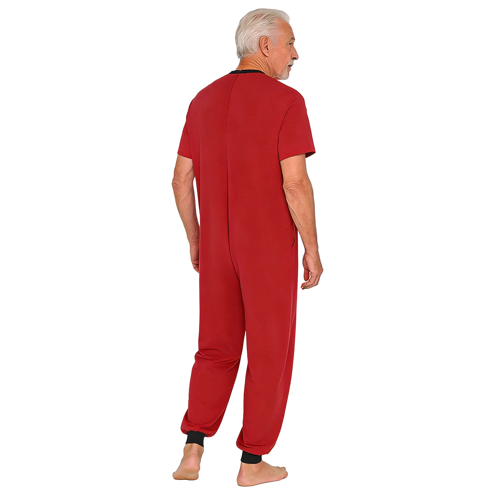 Adults Men Anti-Strip Adaptive Jumpsuit for Elderly Special Needs Patients Short Sleeve Zipper Jogger Pants One-piece Rompers