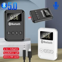 Bluetooth 5.0 Receiver Transmitter LCD Wireless Adapter 3.5MM Jack AUX FM Car Kit Handsfree Call & Mic For PC TV Car kit Speaker
