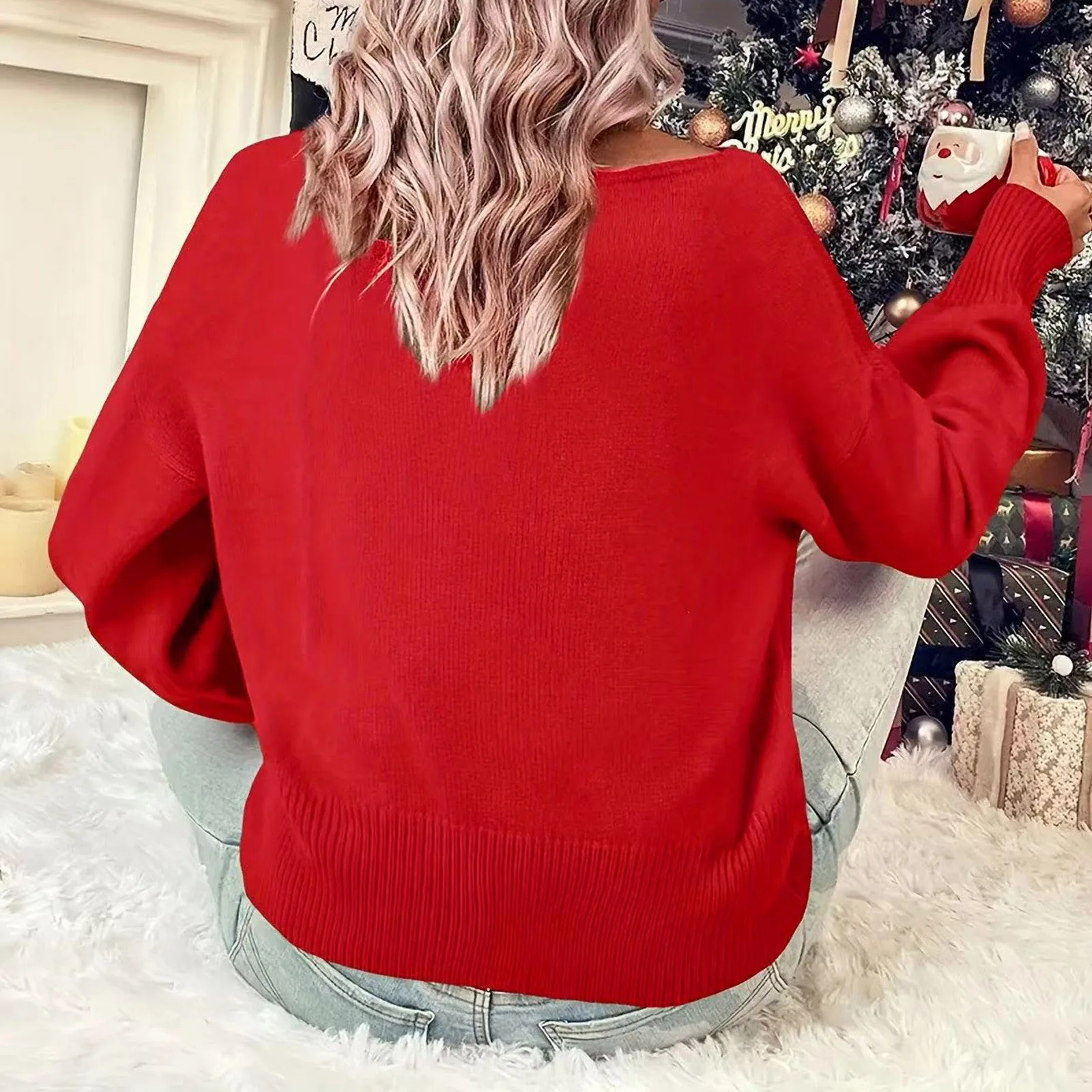 Nieuwe dames kerst vrolijke brief geborduurde trui dikke warme coltrui gebreide losse mode streetwear casual tops truien