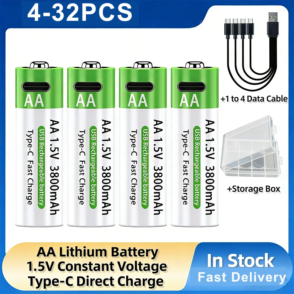 

Литий-ионные аккумуляторные батареи LIKEKALA USB-литий-ионные аккумуляторы 3800 мАч 1,5 В AA + кабель для передачи данных и ящик для хранения