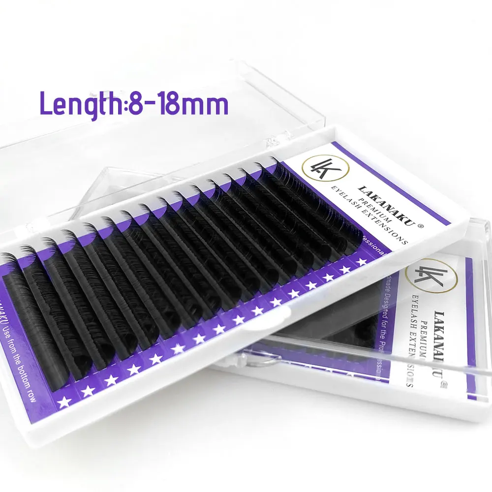 LAKANAKU Classical Eyelash Extensions C D Curl Volume Lashes Matt Black PBT Mink Individual False Eyelashes for Make up