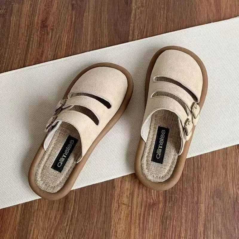 

Women's Round Toe Half Slippers 2026 Summer Slip on Flat Slippers Retro Breathable Soft Sole Comfortable Fashion Casual Shoes