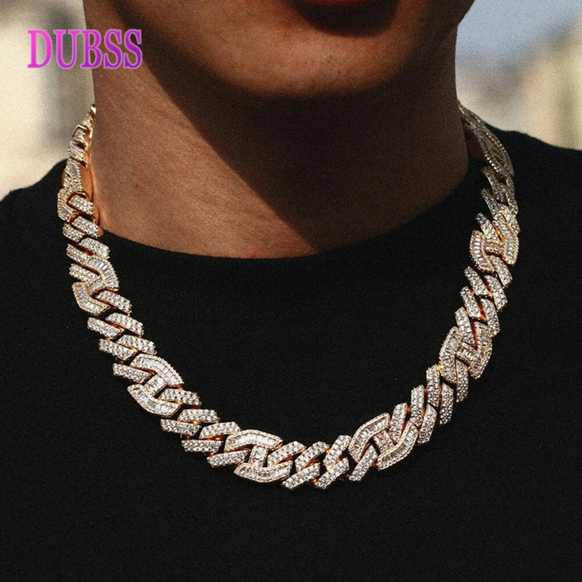 

DUBSS Cuban Link Chain Baguette Choker Real Gold Plated Hip Hop Jewelry 2024 Fashion Men